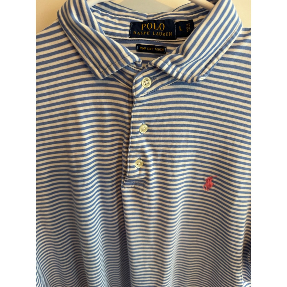Polo Ralph Lauren Mens Pima Soft Touch Striped Polo Shirt Blue White Large